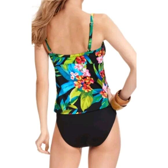 Miraclesuit 2 PC Roswell TANKINI SWIMSUIT Sz 12 Black Tropical Floral Underwire - Picture 7 of 16